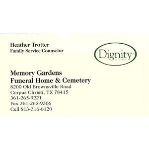 Dignity Memorial Heather Trotter Corpus Christi TX Business Card STK2-BC2-8